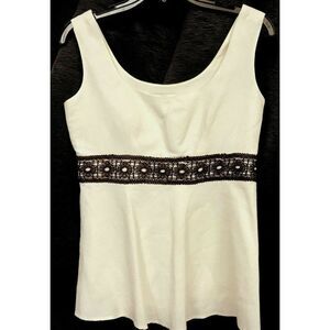 Ann Taylor Loft Linen Sleeveless Top Sz XS Empire Brown Crochet Lace Detail